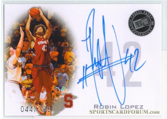 2008 Press Pass Signings Silver #PPSRL Robin Lopez - Quantity: 1 - Owned by: TrFstPtch 
