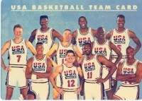 1992 SkyBox USA #NNO Plastic Team Card/Patrick Ewing/Larry Bird/Michael Jordan/Scottie Pippen/Charles Barkley/Magic Johnson/Chris Mullin/David Robinson/John Stockton/Karl Malone