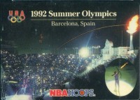 1992-93 Hoops #NNO1 Barcelona Plastic/Patrick Ewing/Larry Bird/Michael Jordan/Scottie Pippen/Charles Barkley/Magic Johnson/Chris Mullin/David Robinson/John Stockton/Karl Malone/Clyde Drexler/Christian Laettner